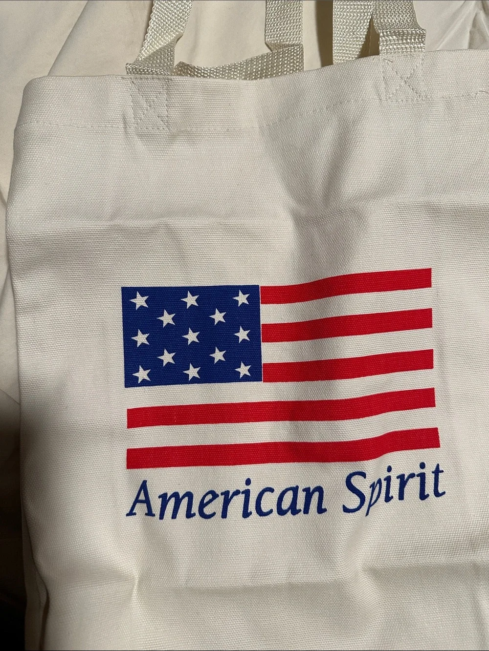 Patriotic Canvas Tote Bag in White with Flag Print